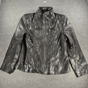 Vintage Wilsons Leather Jacket Womens Large Black Zip Up Genuine Leather Moto
